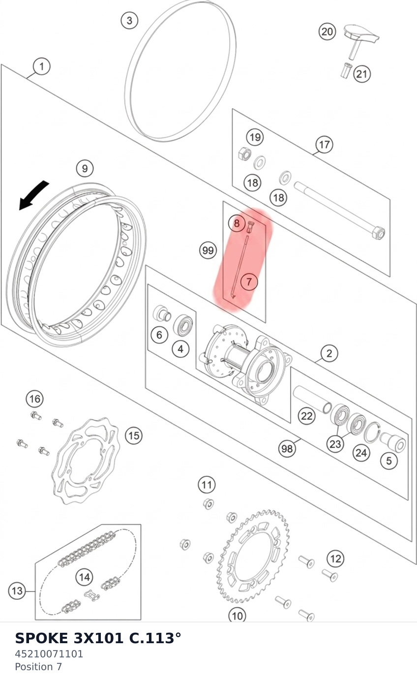 Diagram preview: SPOKE 3X101 C.113° (45210071101)