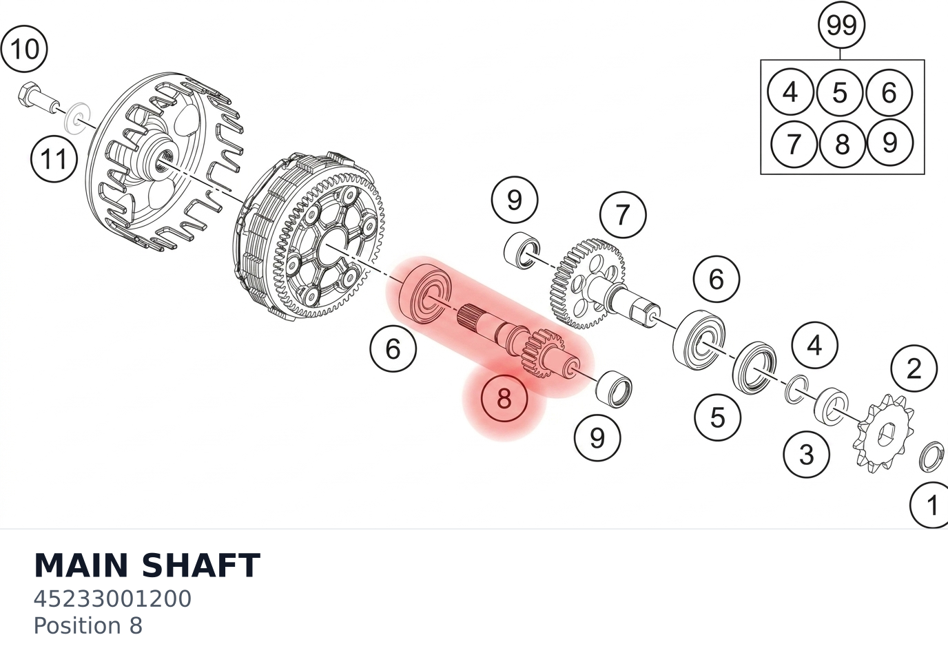 Diagram preview: MAIN SHAFT (45233001200)