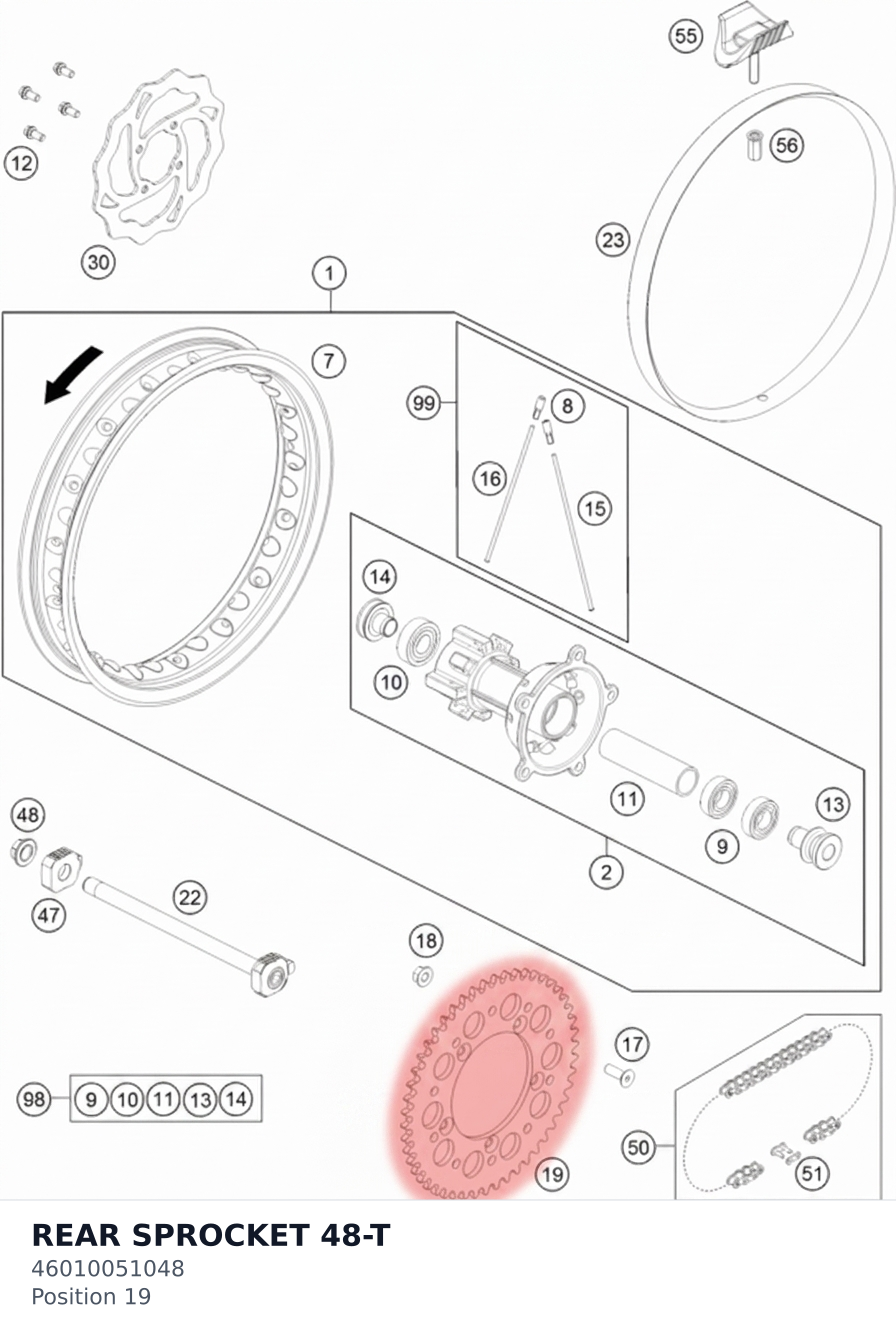 Diagram preview: REAR SPROCKET 48-T (46010051048)