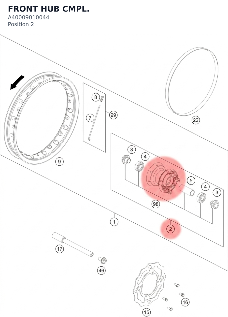 Diagram preview: FRONT HUB CMPL. (A40009010044)