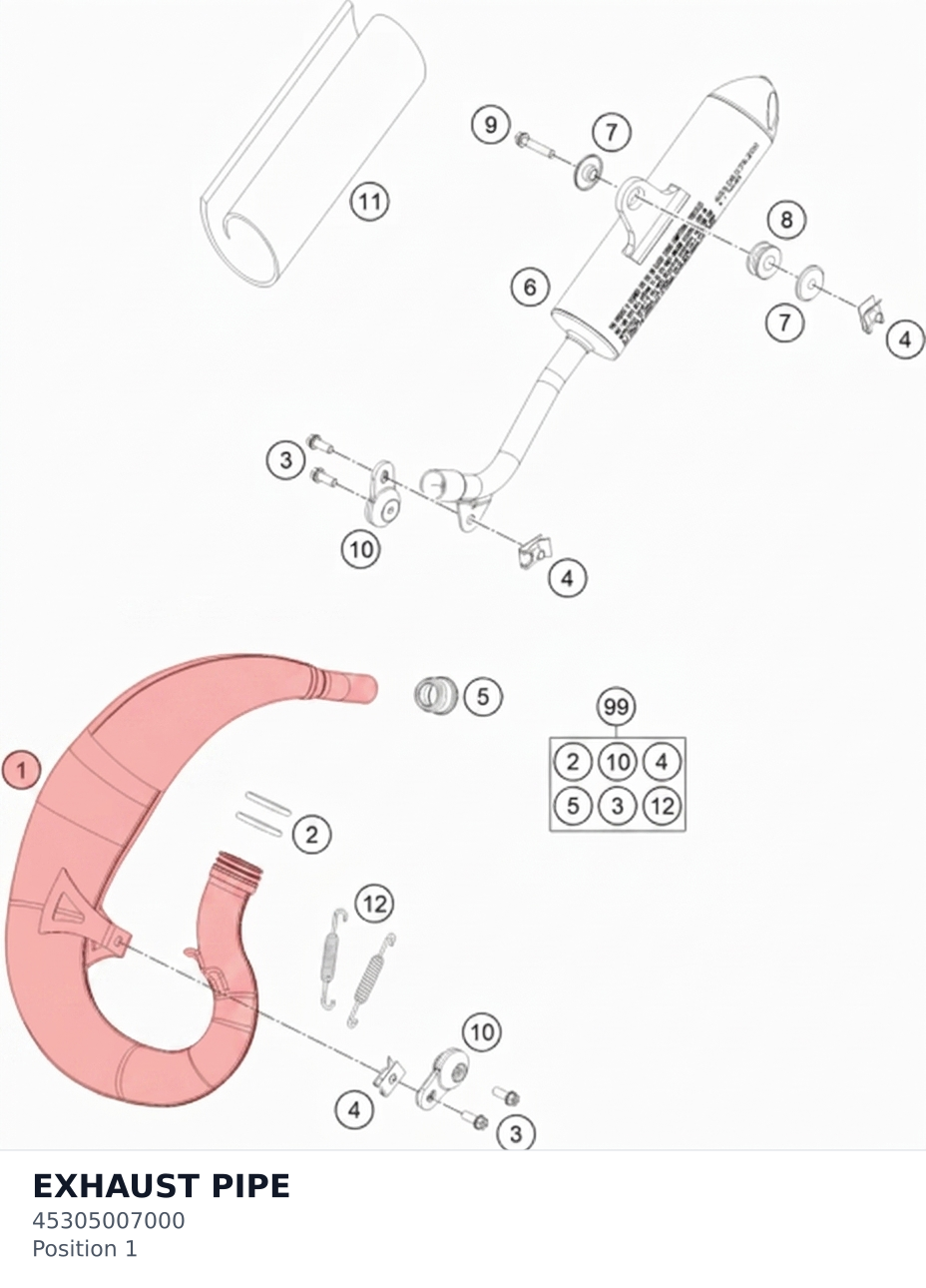Diagram preview: EXHAUST PIPE (45305007000)