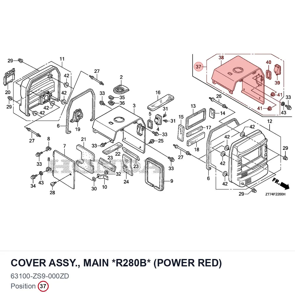 COVER ASSY., MAIN *R280B* (POWER RED)