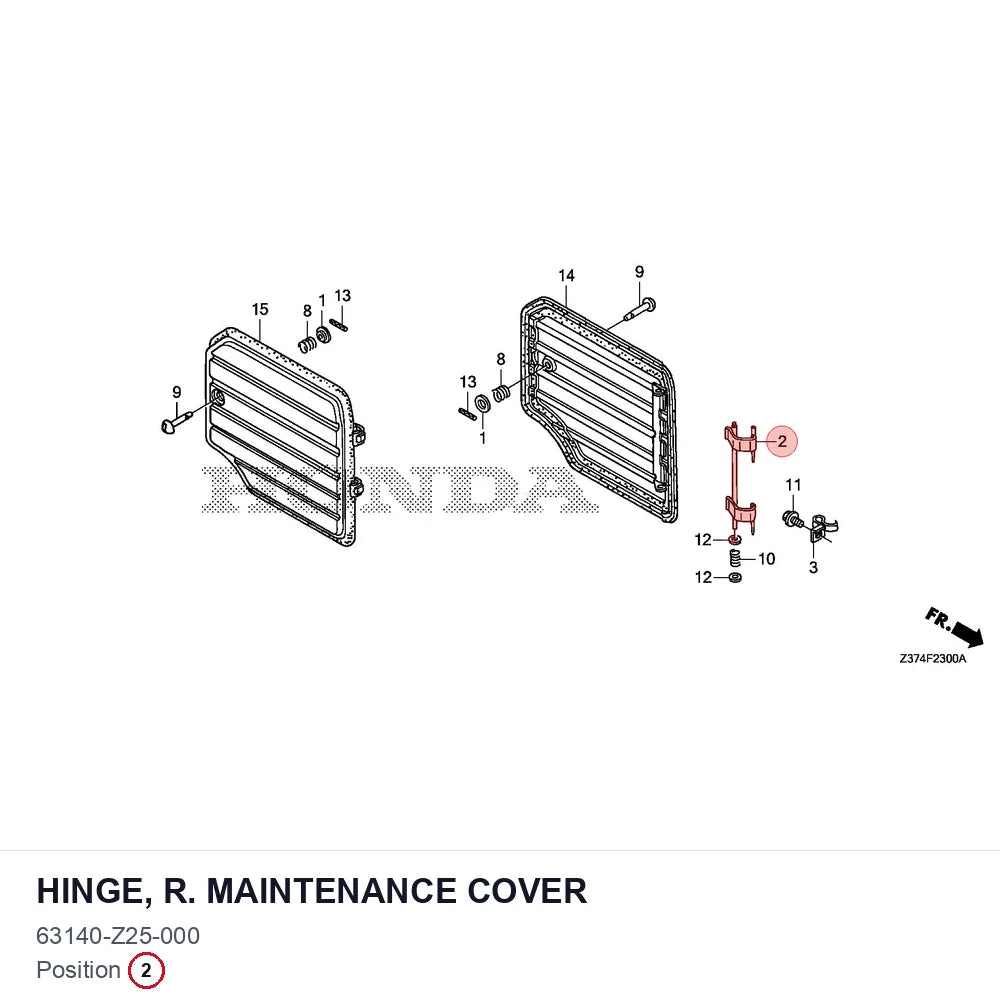 HINGE, R. MAINTENANCE COVER