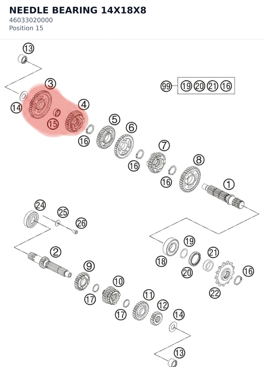 Diagram preview: NEEDLE BEARING 14X18X8 (46033020000)