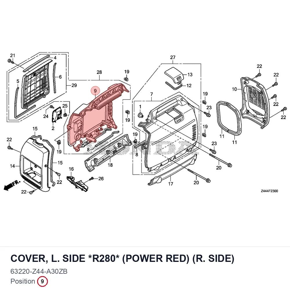COVER, L. SIDE *R280* (POWER RED) (R. SIDE)