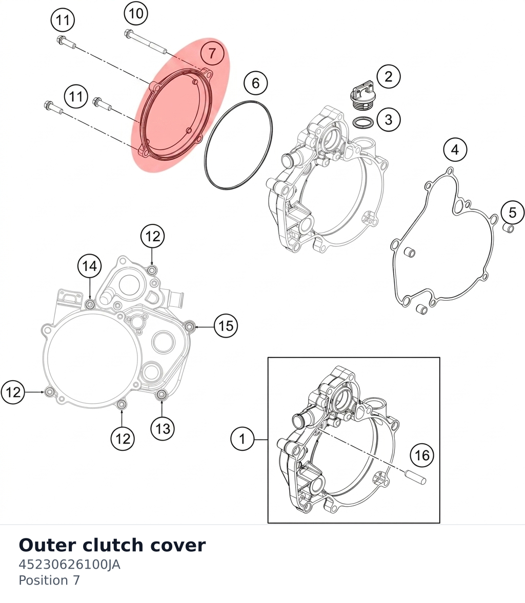 Diagram preview: Outer clutch cover (45230626100JA)