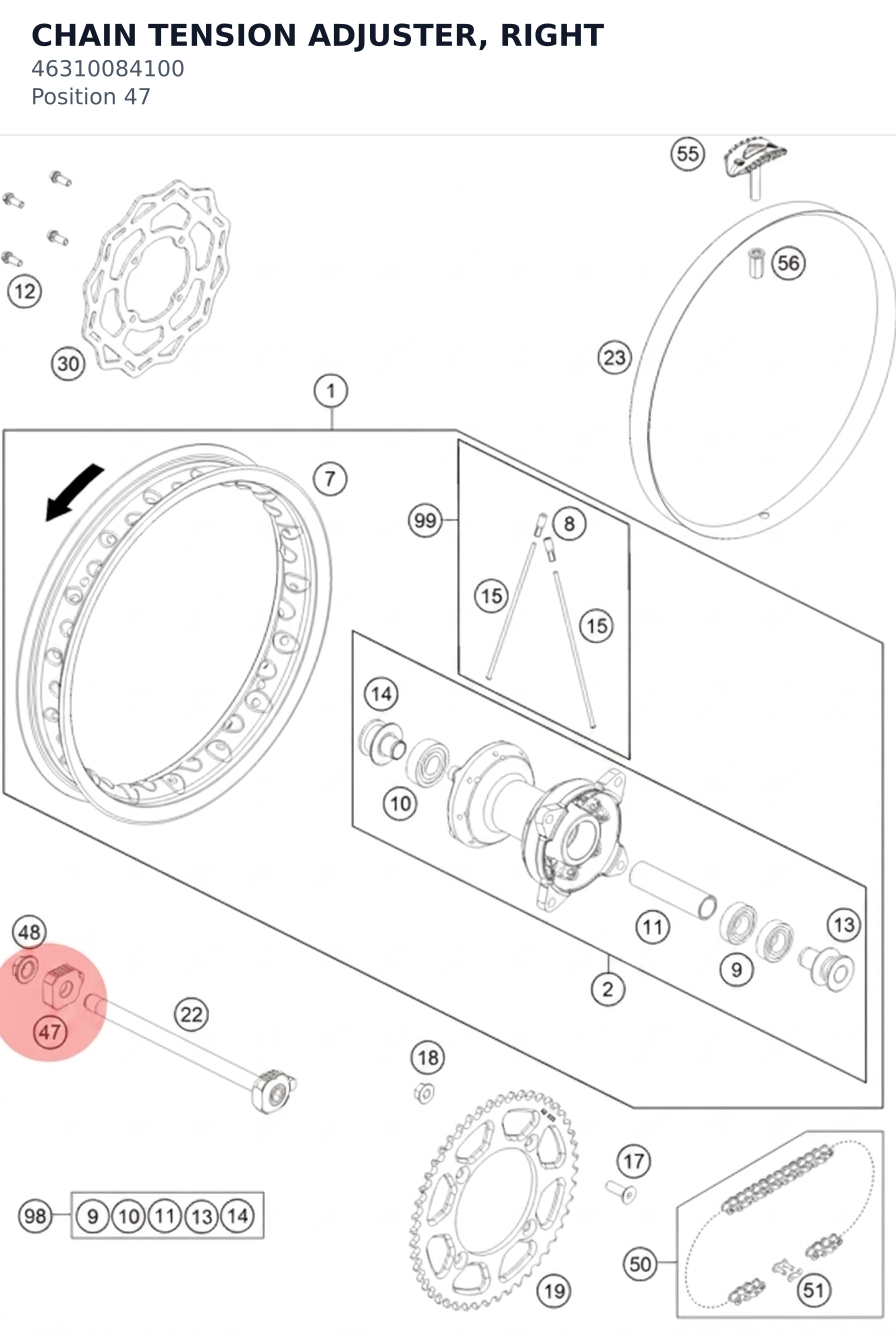 Diagram preview: CHAIN TENSION ADJUSTER, RIGHT (46310084100)