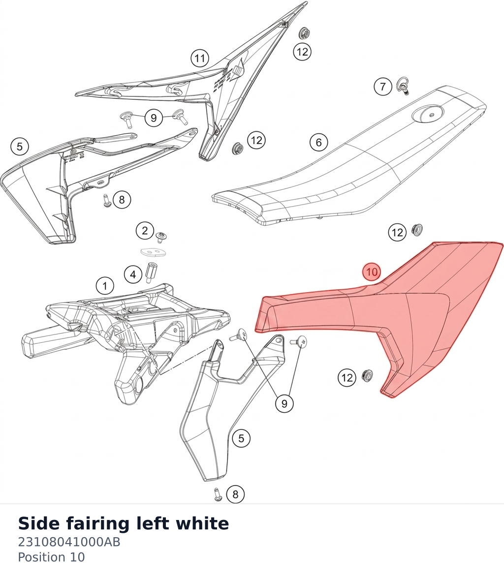 Diagram preview: Side fairing left white (23108041000AB)