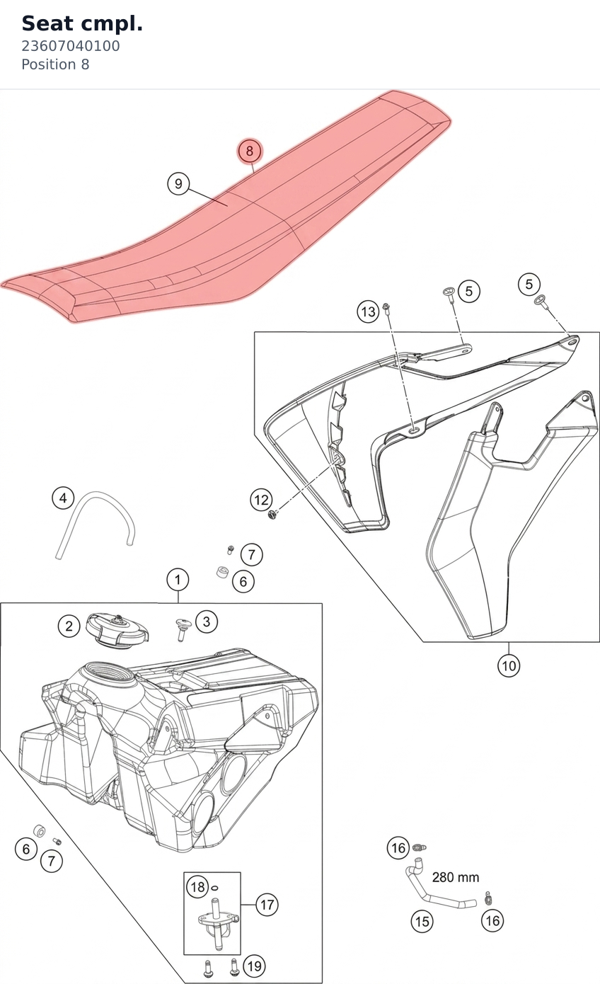Diagram preview: Seat cmpl. (23607040100)