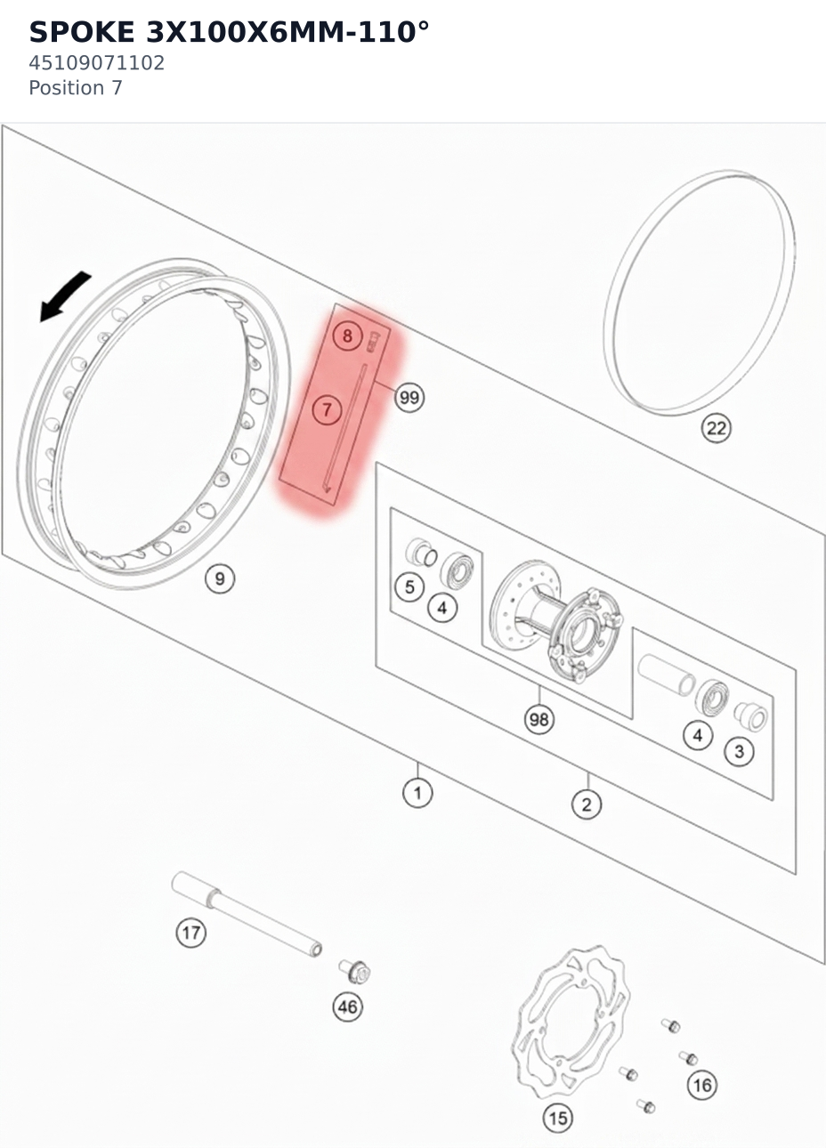 Diagram preview: SPOKE 3X100X6MM-110° (45109071102)