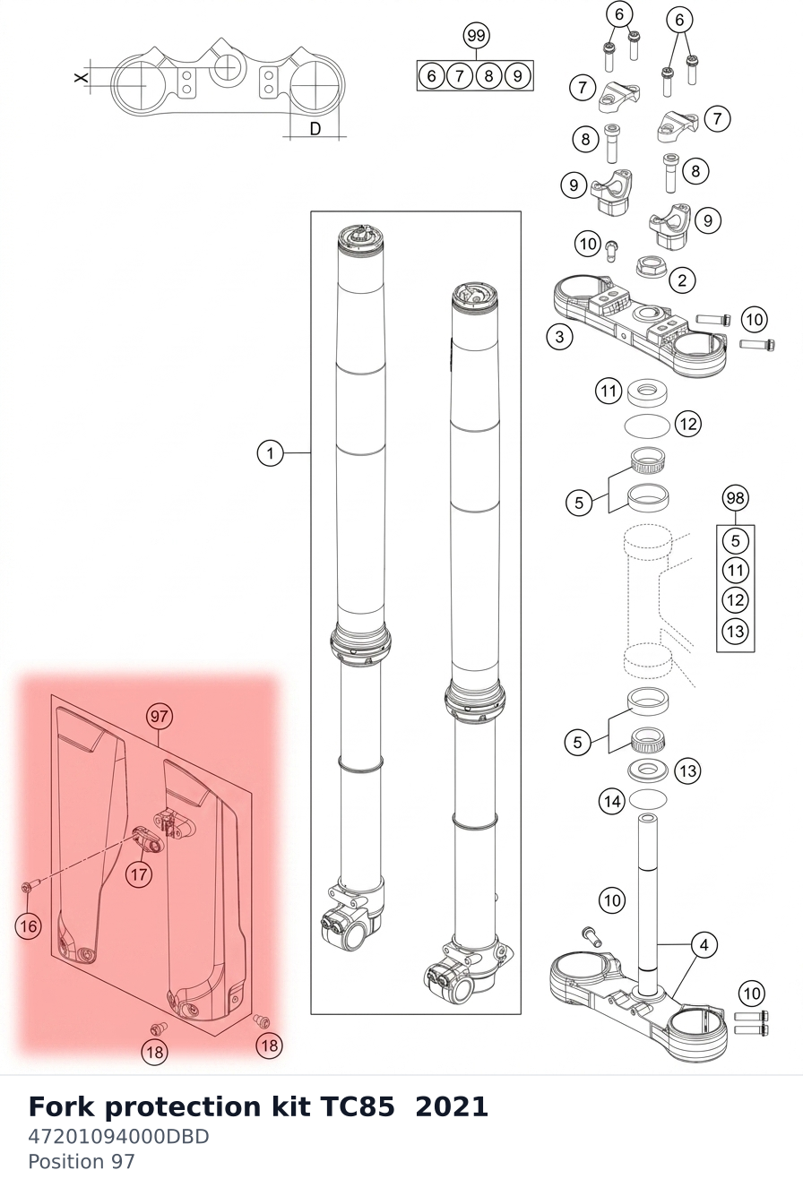 Diagram preview: Fork protection kit TC85  2021 (47201094000DBD)