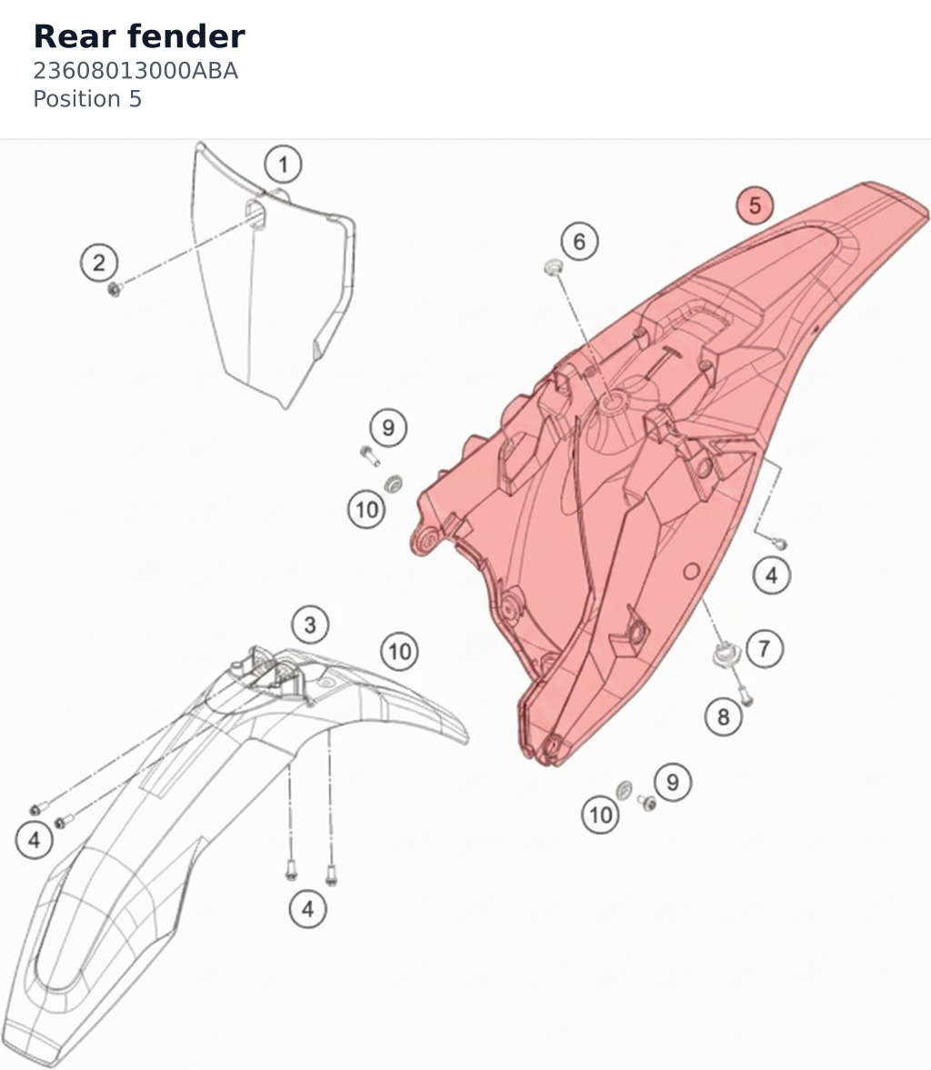 Diagram preview: Rear fender (23608013000ABA)