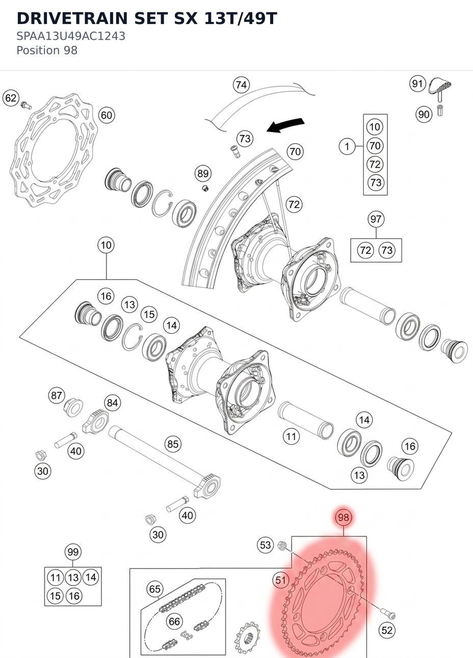 Diagram preview: DRIVETRAIN SET SX 13T/49T (SPAA13U49AC1243)