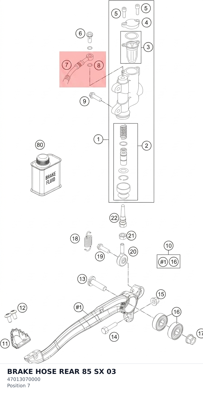 Diagram preview: BRAKE HOSE REAR 85 SX       03 (47013070000)