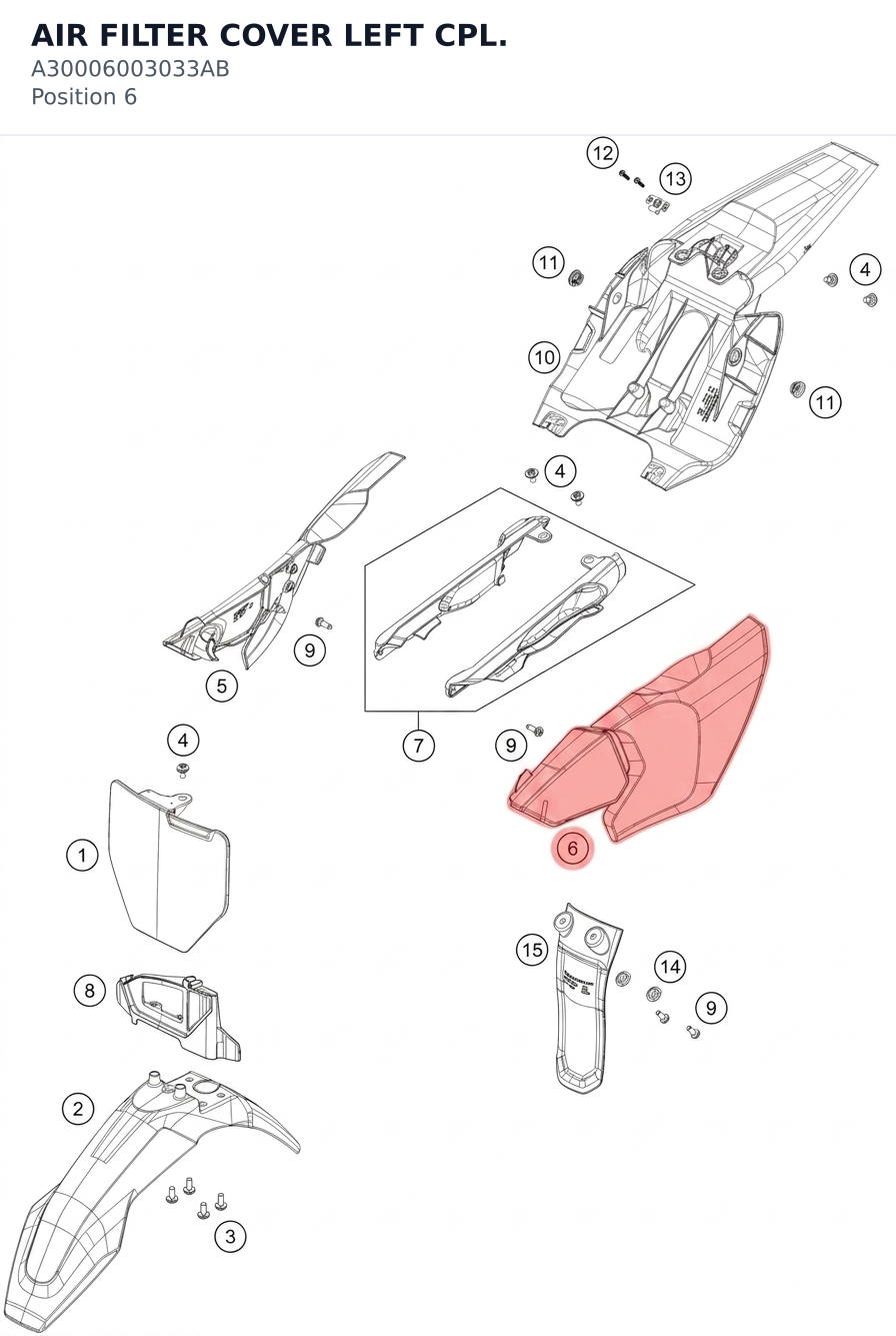 Diagram preview: AIR FILTER COVER LEFT CPL. (A30006003033AB)