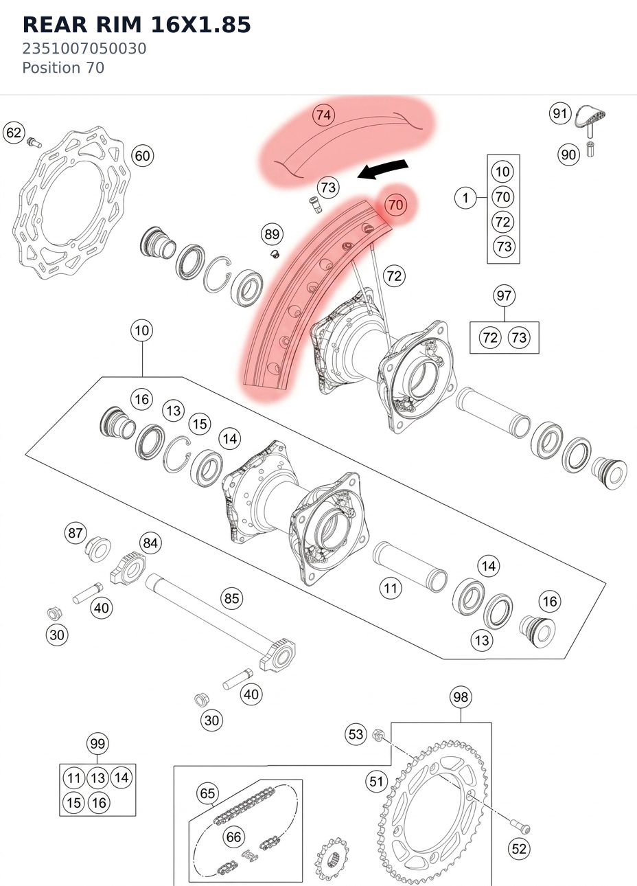 Diagram preview: REAR RIM 16X1.85 (2351007050030)
