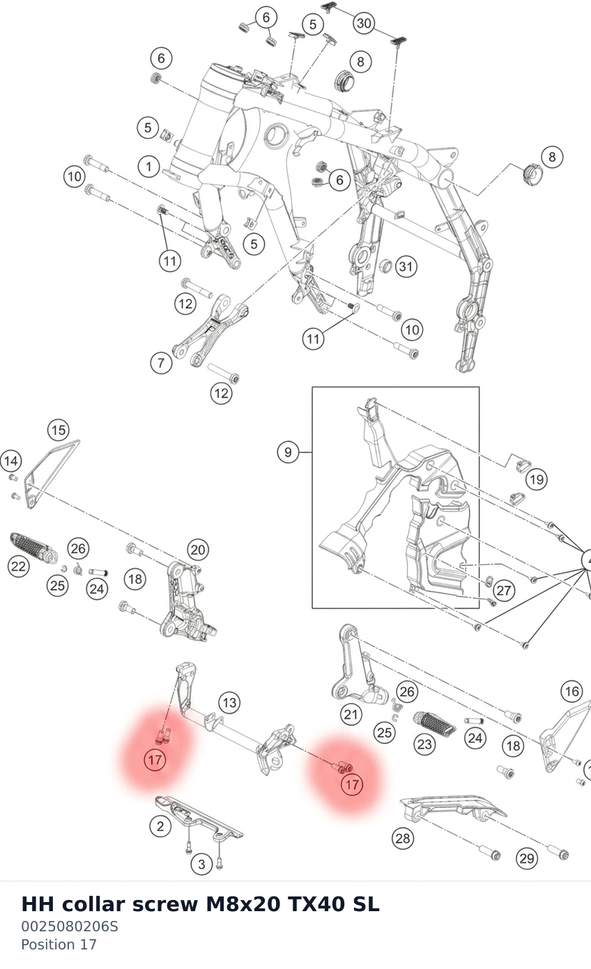 Diagram preview: HH collar screw M8x20 TX40 SL (0025080206S)