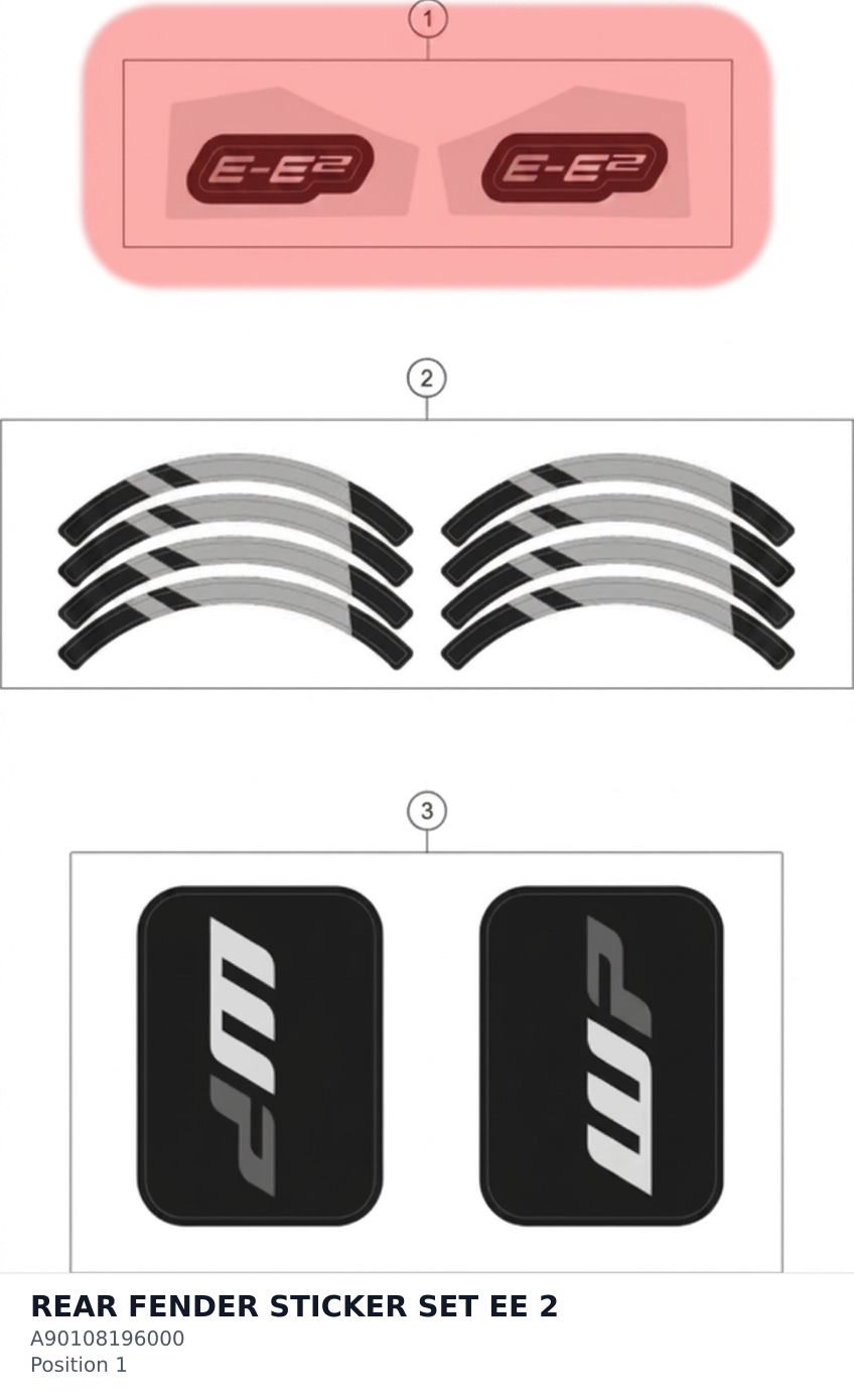 Diagram preview: REAR FENDER STICKER SET EE 2 (A90108196000)