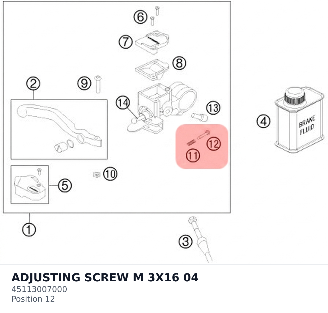 Diagram preview: ADJUSTING SCREW M 3X16      04 (45113007000)