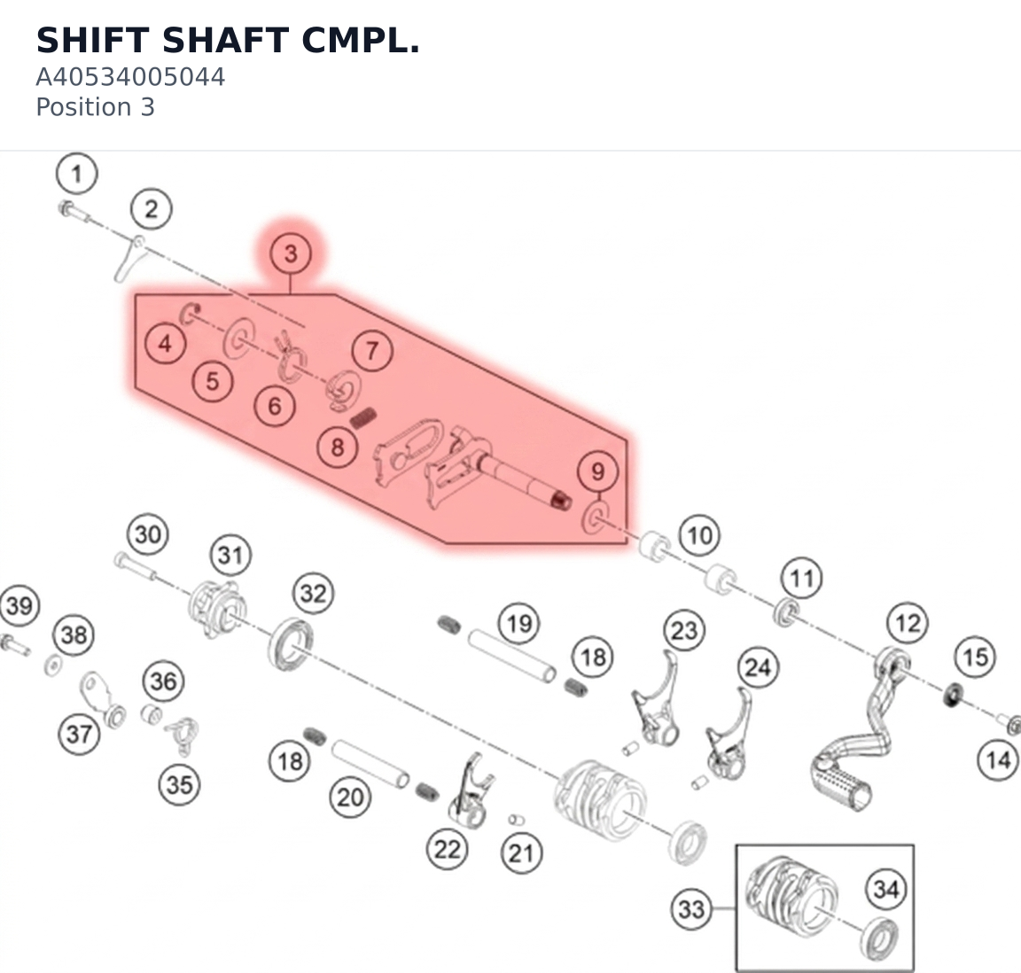 Diagram preview: SHIFT SHAFT CMPL. (A40534005044)