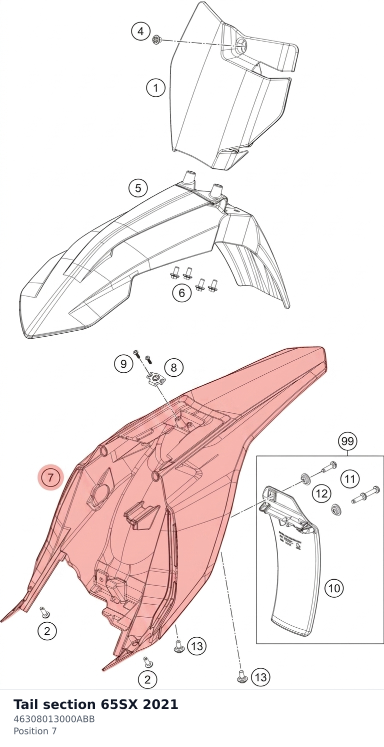 Diagram preview: Tail section 65SX 2021 (46308013000ABB)