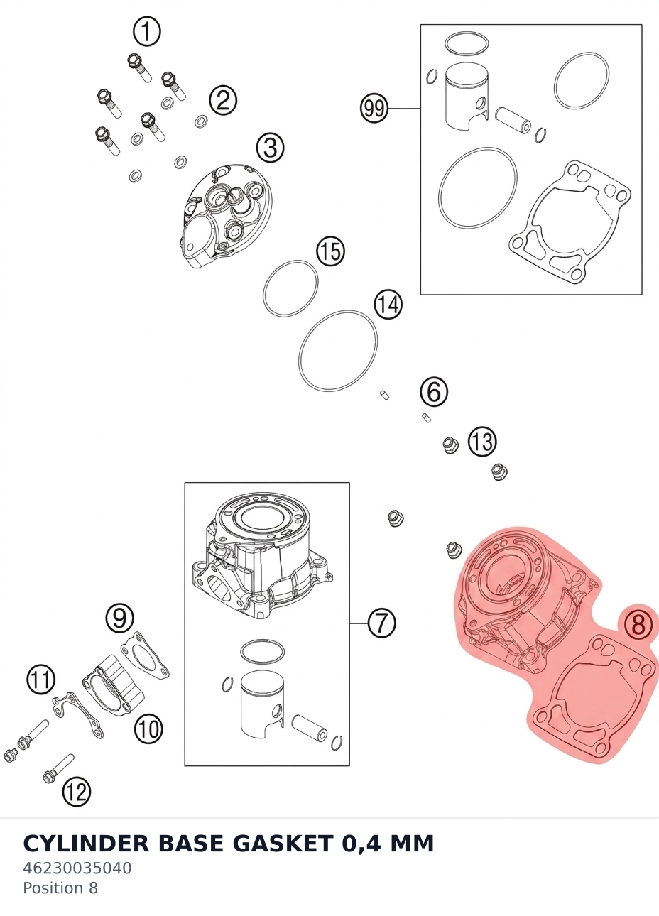 Diagram preview: CYLINDER BASE GASKET 0,4 MM (46230035040)