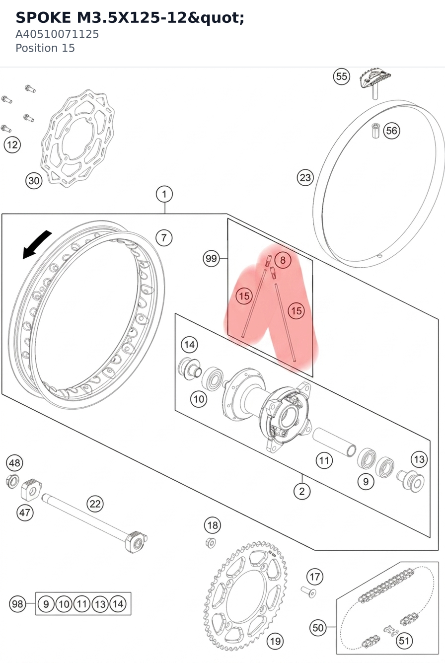 Diagram preview: SPOKE M3.5X125-12" (A40510071125)