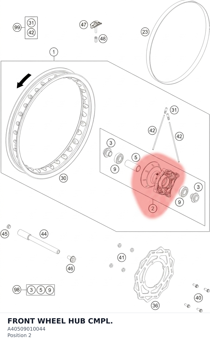 Diagram preview: FRONT WHEEL HUB CMPL. (A40509010044)