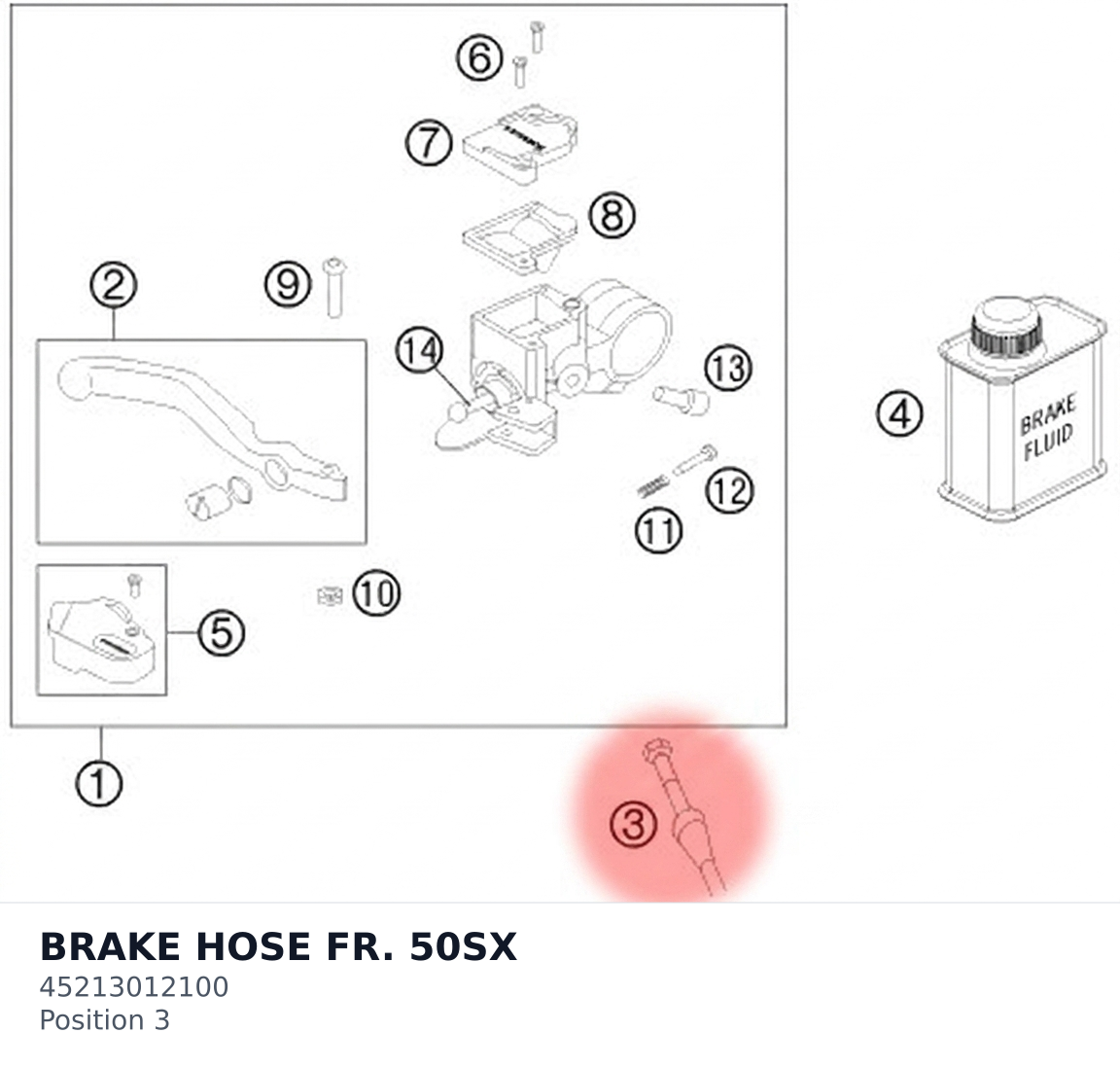 Diagram preview: BRAKE HOSE FR. 50SX (45213012100)