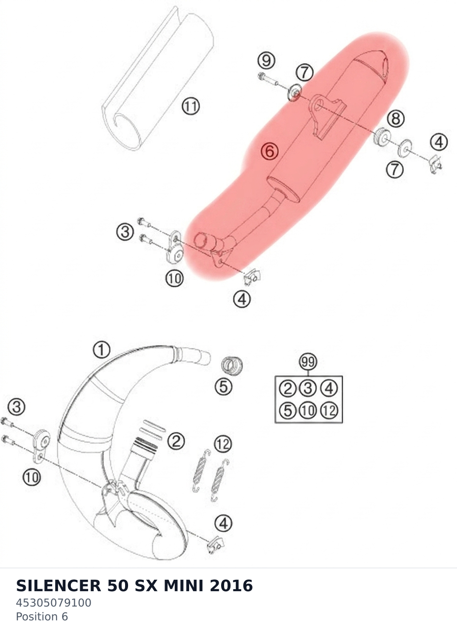Diagram preview: SILENCER 50 SX MINI 2016 (45305079100)