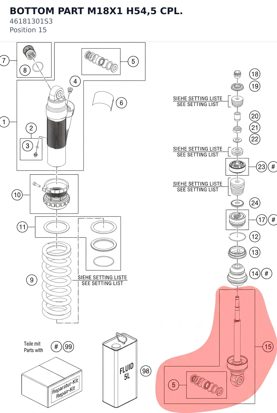 Diagram preview: BOTTOM PART M18X1 H54,5 CPL. (46181301S3)