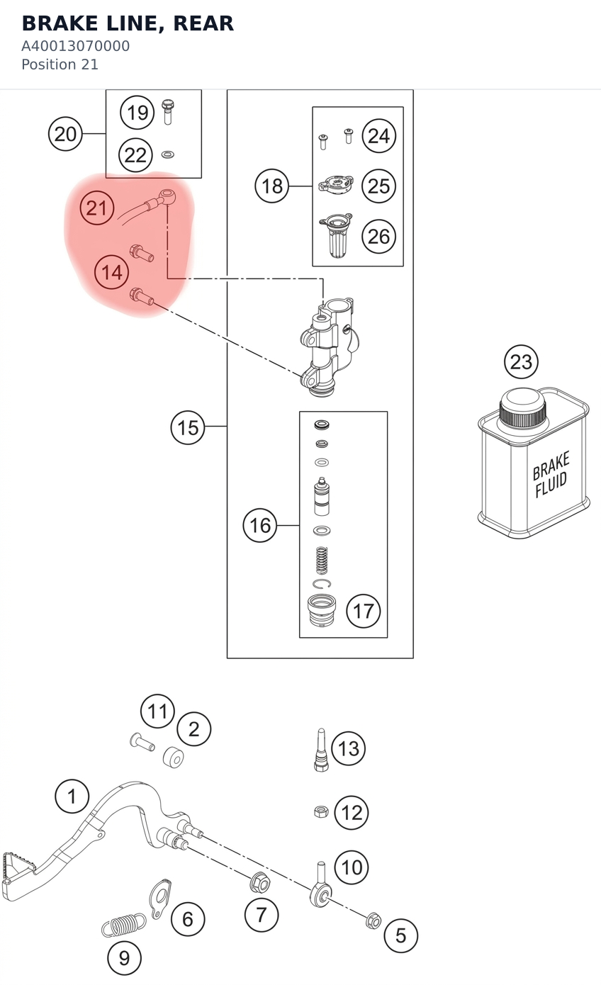 Diagram preview: BRAKE LINE, REAR (A40013070000)