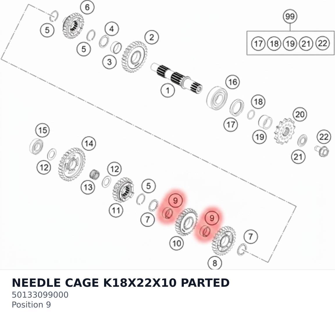 Diagram preview: NEEDLE CAGE K18X22X10 PARTED (50133099000)