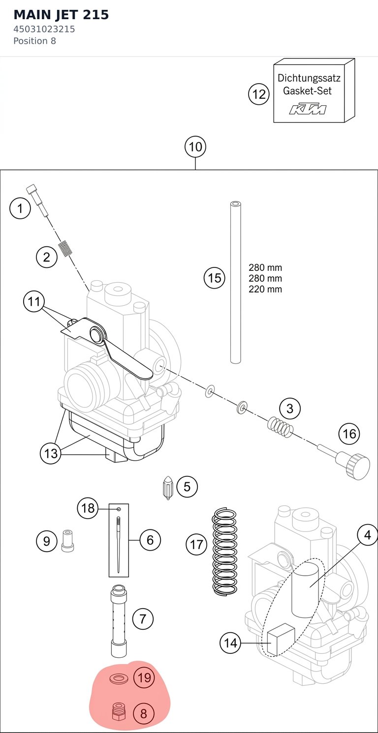Diagram preview: MAIN JET 215 (45031023215)
