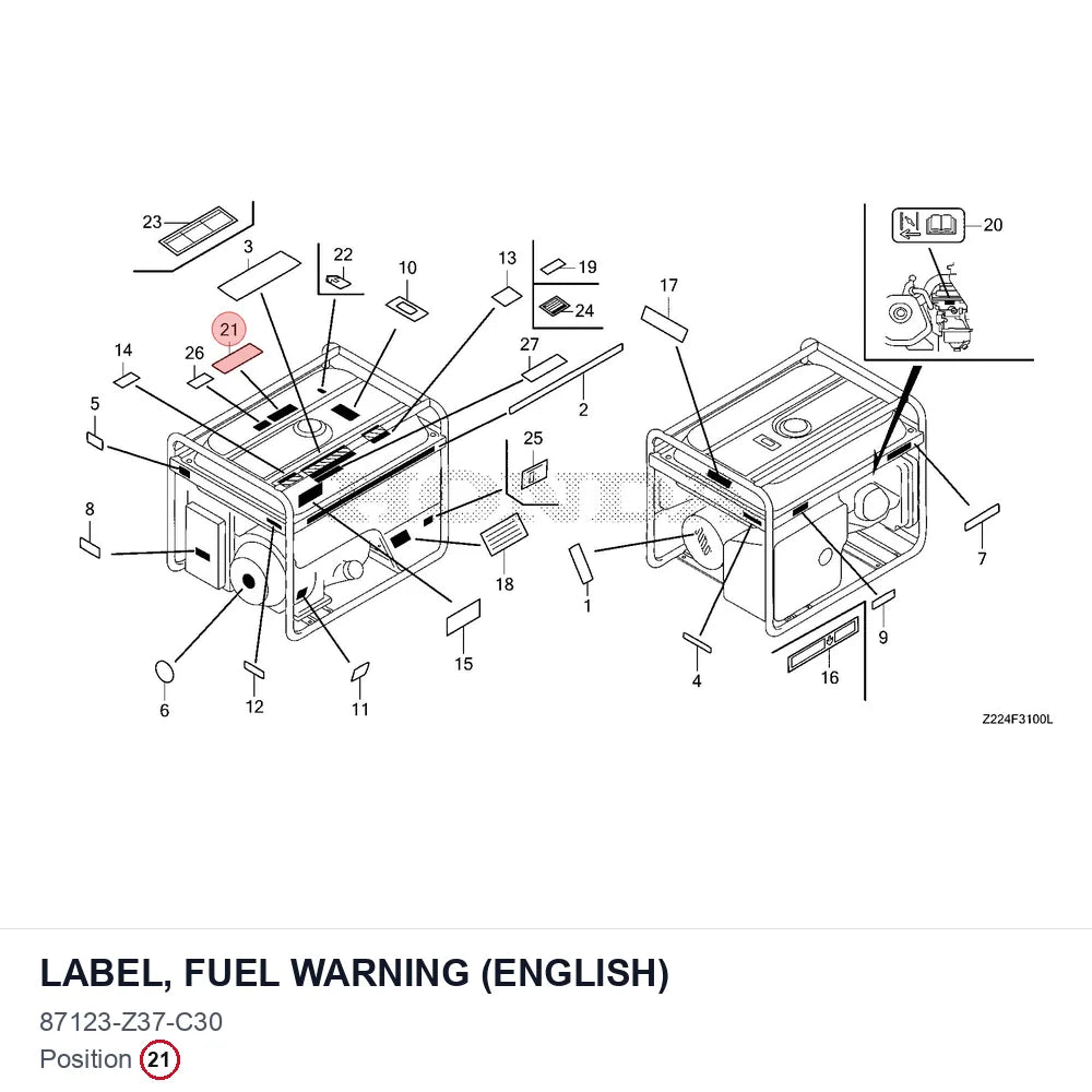 LABEL, FUEL WARNING (ENGLISH)