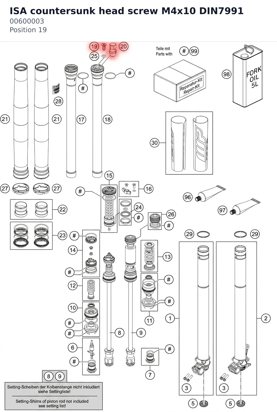 Diagram preview: ISA countersunk head screw M4x10 DIN7991 (00600003)