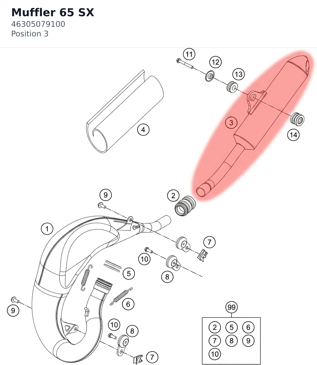 Diagram preview: Muffler 65 SX (46305079100)
