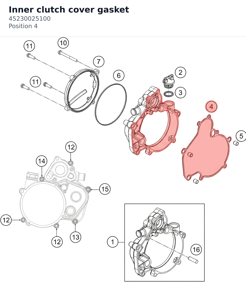 Diagram preview: Inner clutch cover gasket (45230025100)