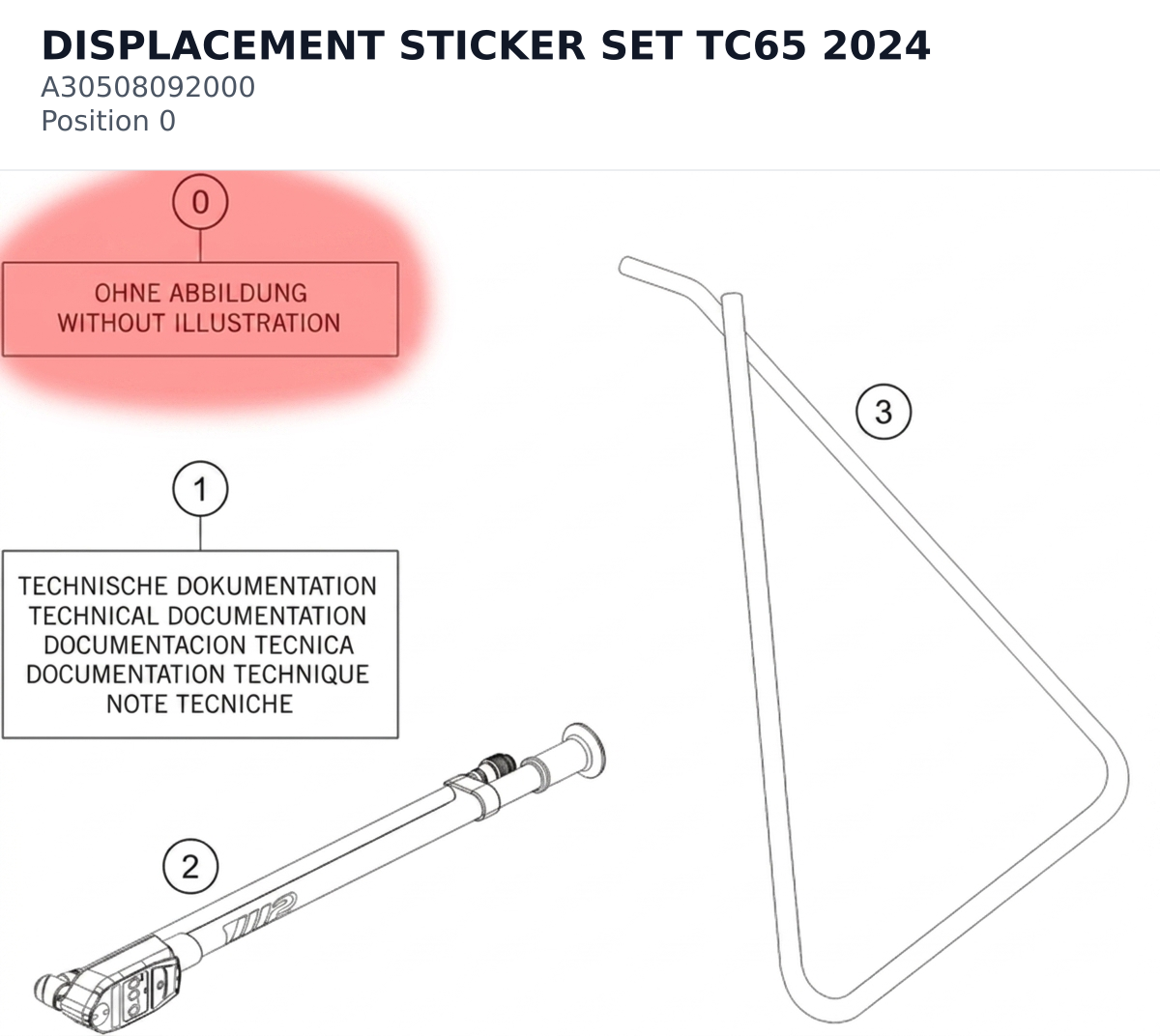 Diagram preview: DISPLACEMENT STICKER SET TC65 2024 (A30508092000)