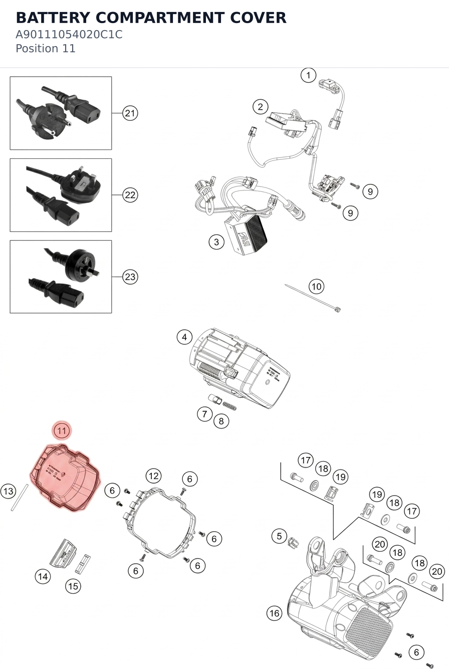 Diagram preview: BATTERY COMPARTMENT COVER (A90111054020C1C)