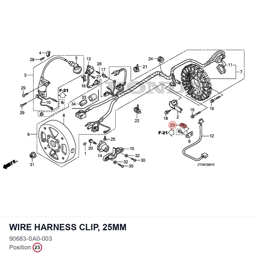 Wire harness clip, 25mm