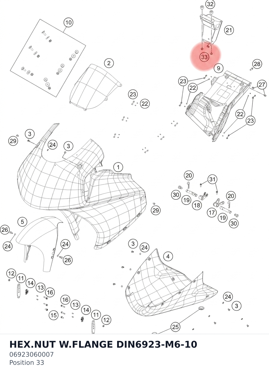 Diagram preview: HEX.NUT W.FLANGE DIN6923-M6-10 (06923060007)