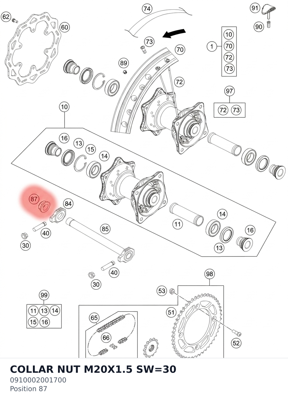 Diagram preview: COLLAR NUT M20X1.5 SW=30 (0910002001700)
