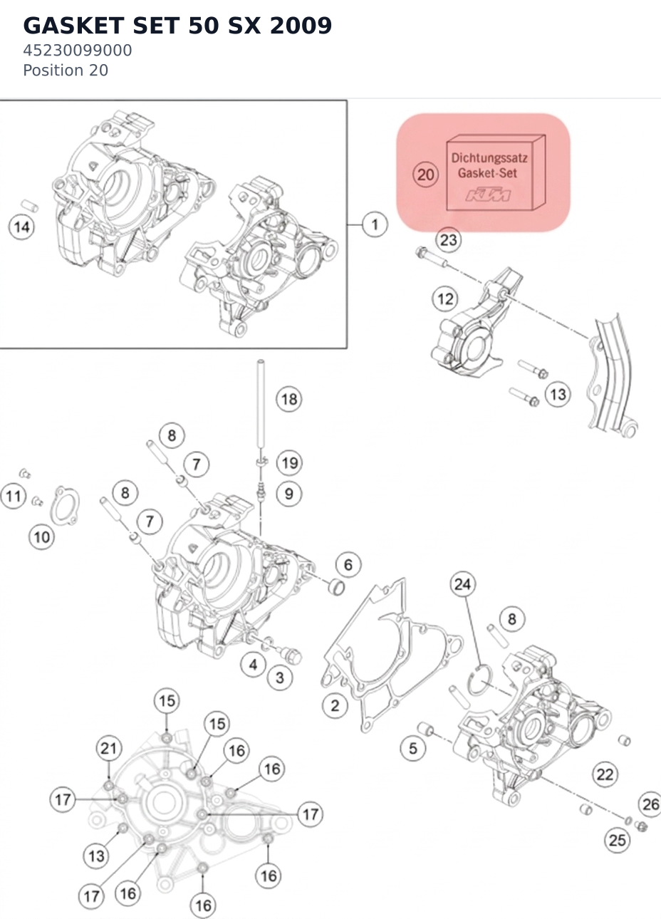 Diagram preview: GASKET SET 50 SX          2009 (45230099000)