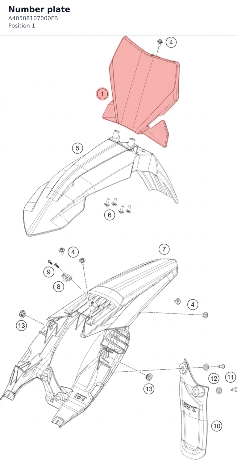 Diagram preview: Number plate (A40508107000FB)