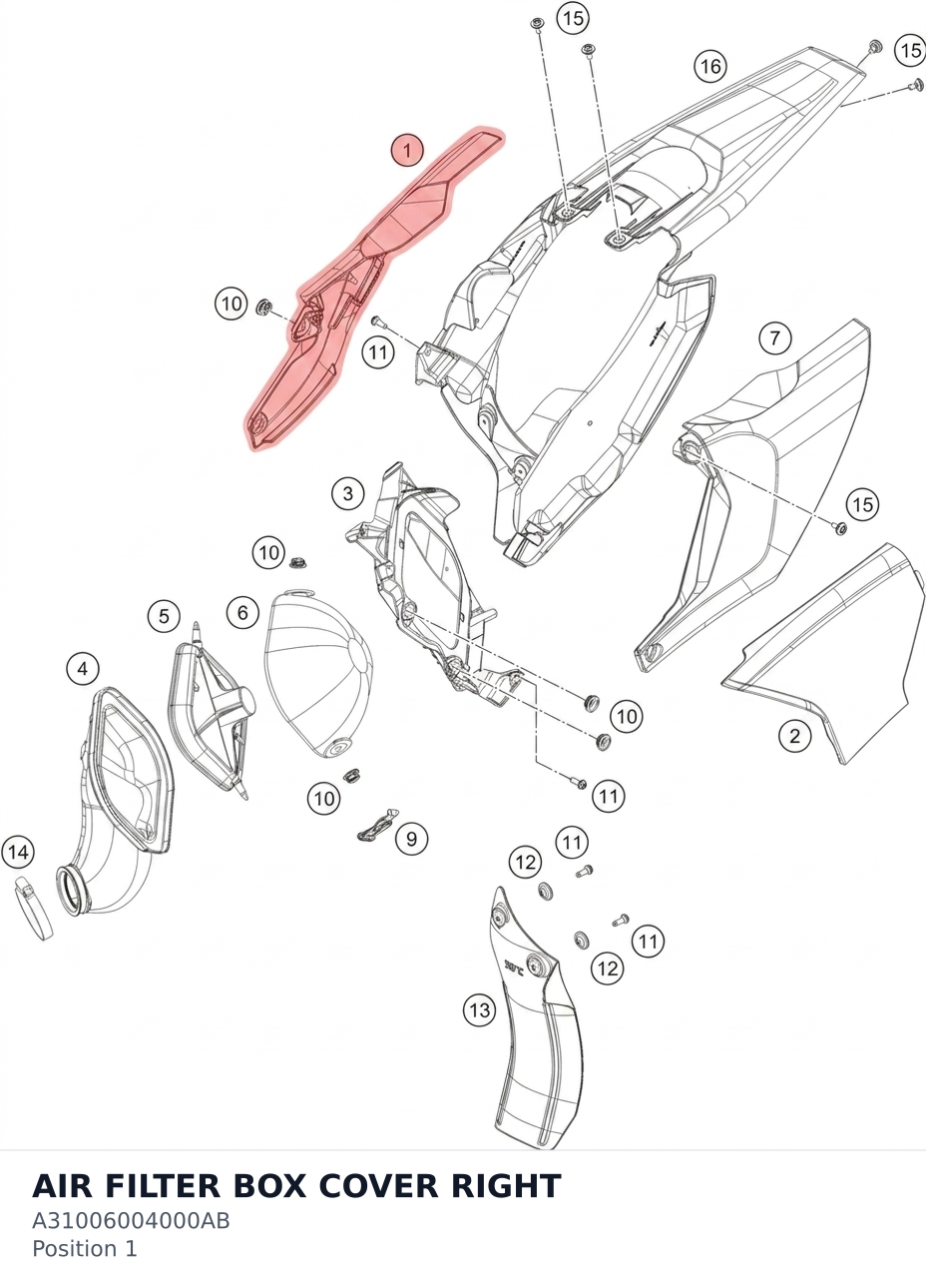 Diagram preview: AIR FILTER BOX COVER RIGHT (A31006004000AB)