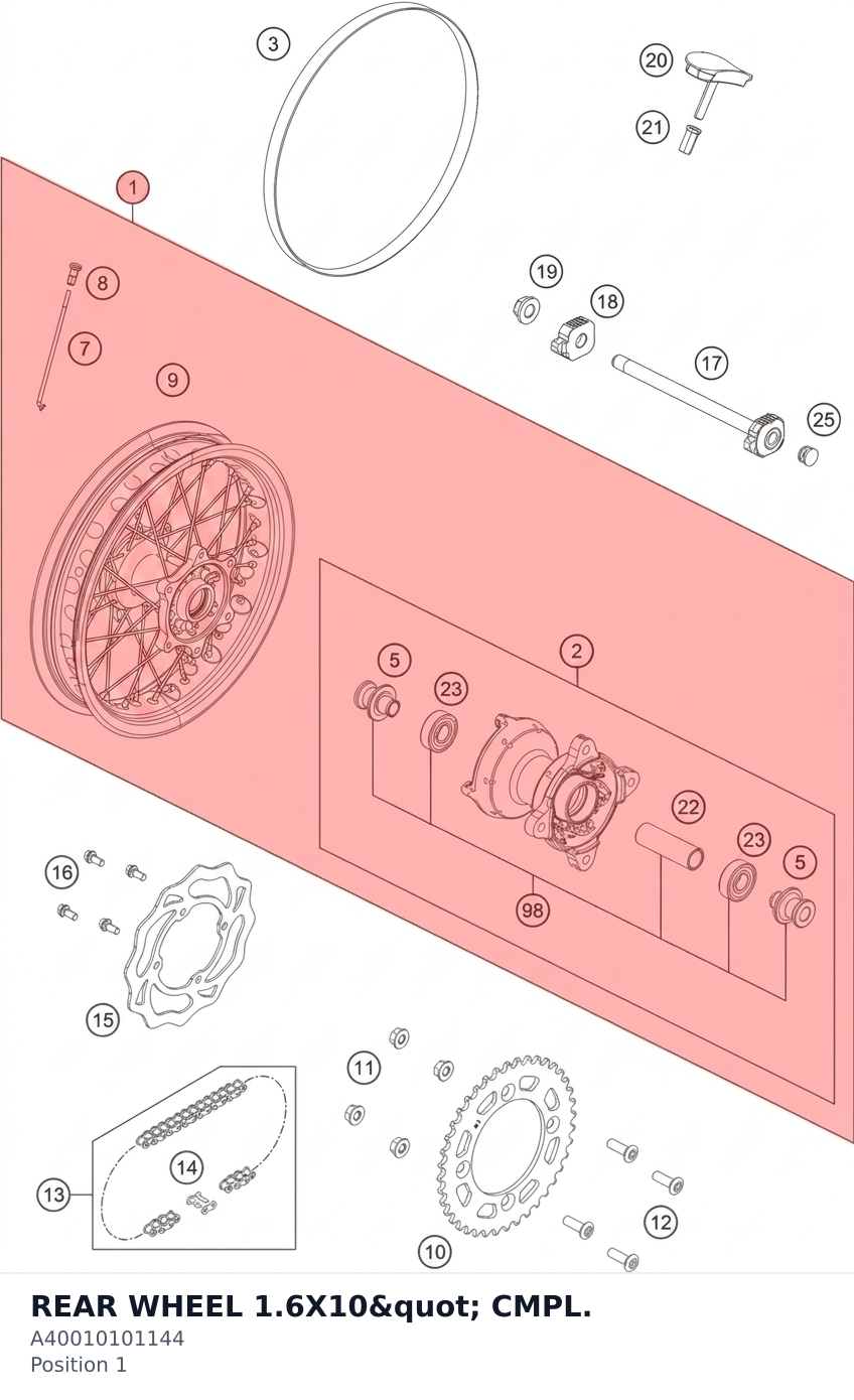 Diagram preview: REAR WHEEL 1.6X10" CMPL. (A40010101144)