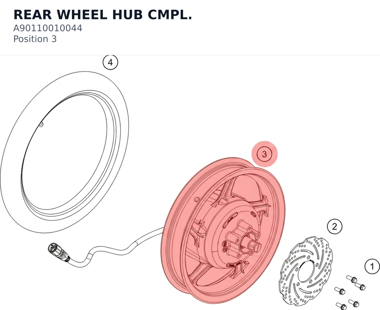Diagram preview: REAR WHEEL HUB CMPL. (A90110010044)