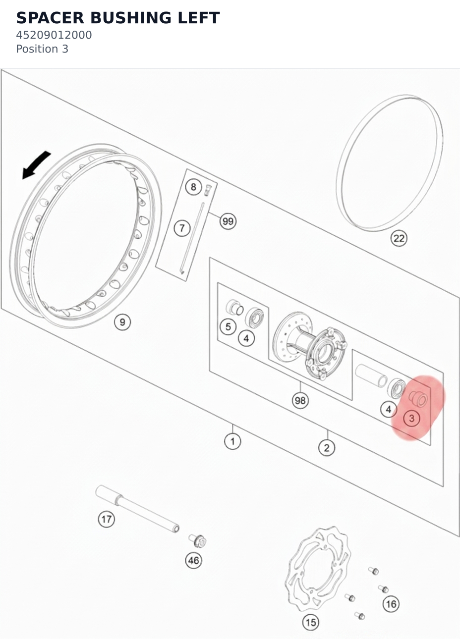 Diagram preview: SPACER BUSHING LEFT (45209012000)