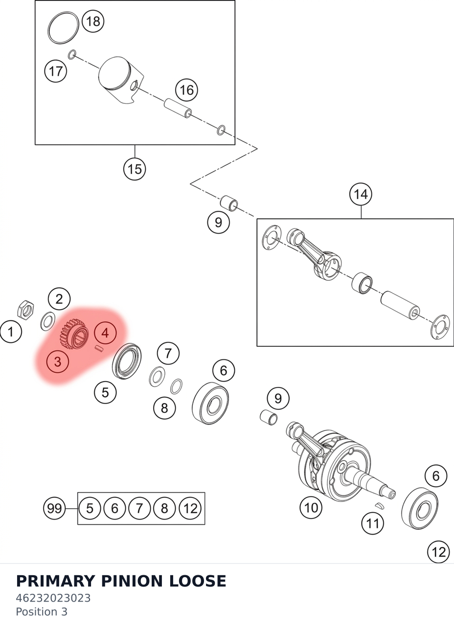 Diagram preview: PRIMARY PINION LOOSE (46232023023)